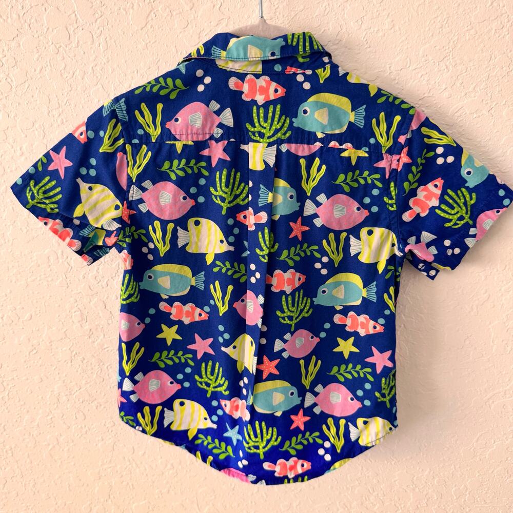 Gymboree Toddler Boy Shirt 2T Ocean Fish Print Button Down Short Sleeve Cotton - Picture 4 of 4